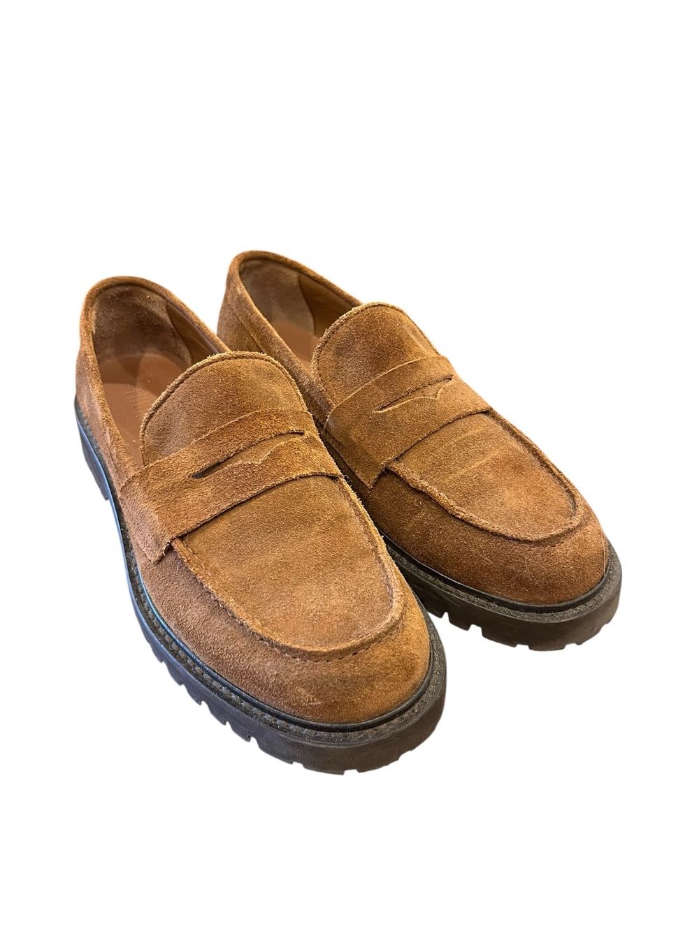 THURSDAY BOOT COMPANY Honey Brown Suede Penny Loafers